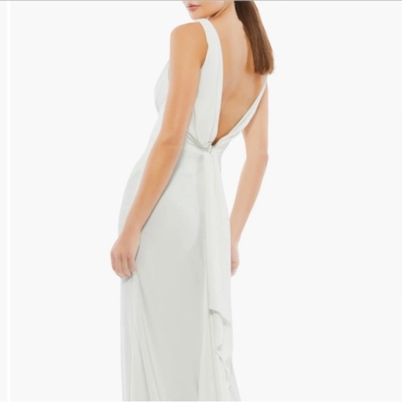 MAC DUGGAL Women’s V-neck Cowl Back Surplice Knit Stretch Gown White Size 4 New - Picture 1 of 7